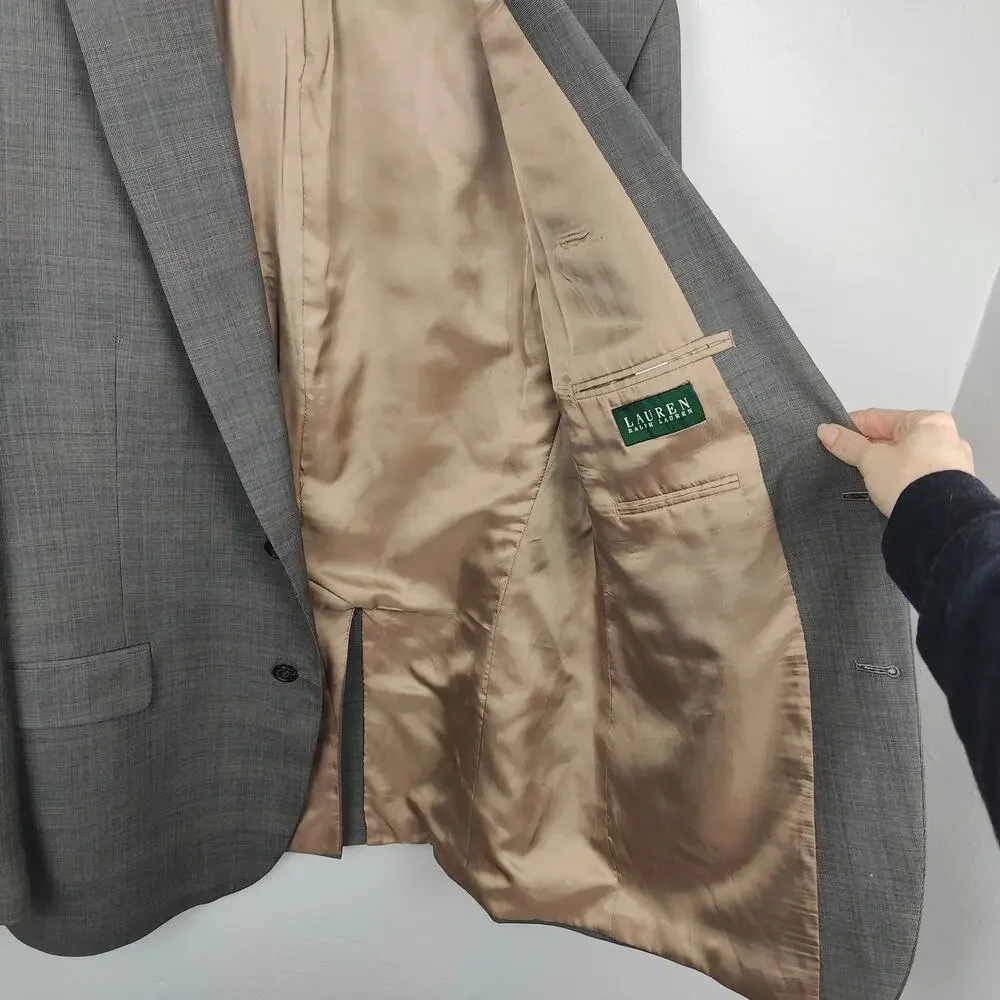 Lauren Ralph Lauren Blazer Mens 46L‎ Tan Brushed 100% Wool Preppy Suit
